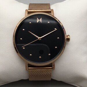 MVMT Dot Spark Watch Women 36mm Rose Gold Tone Black Dial Mesh Band New Battery